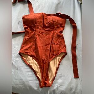 J. Crew Brown with bows one piece bathing suit
